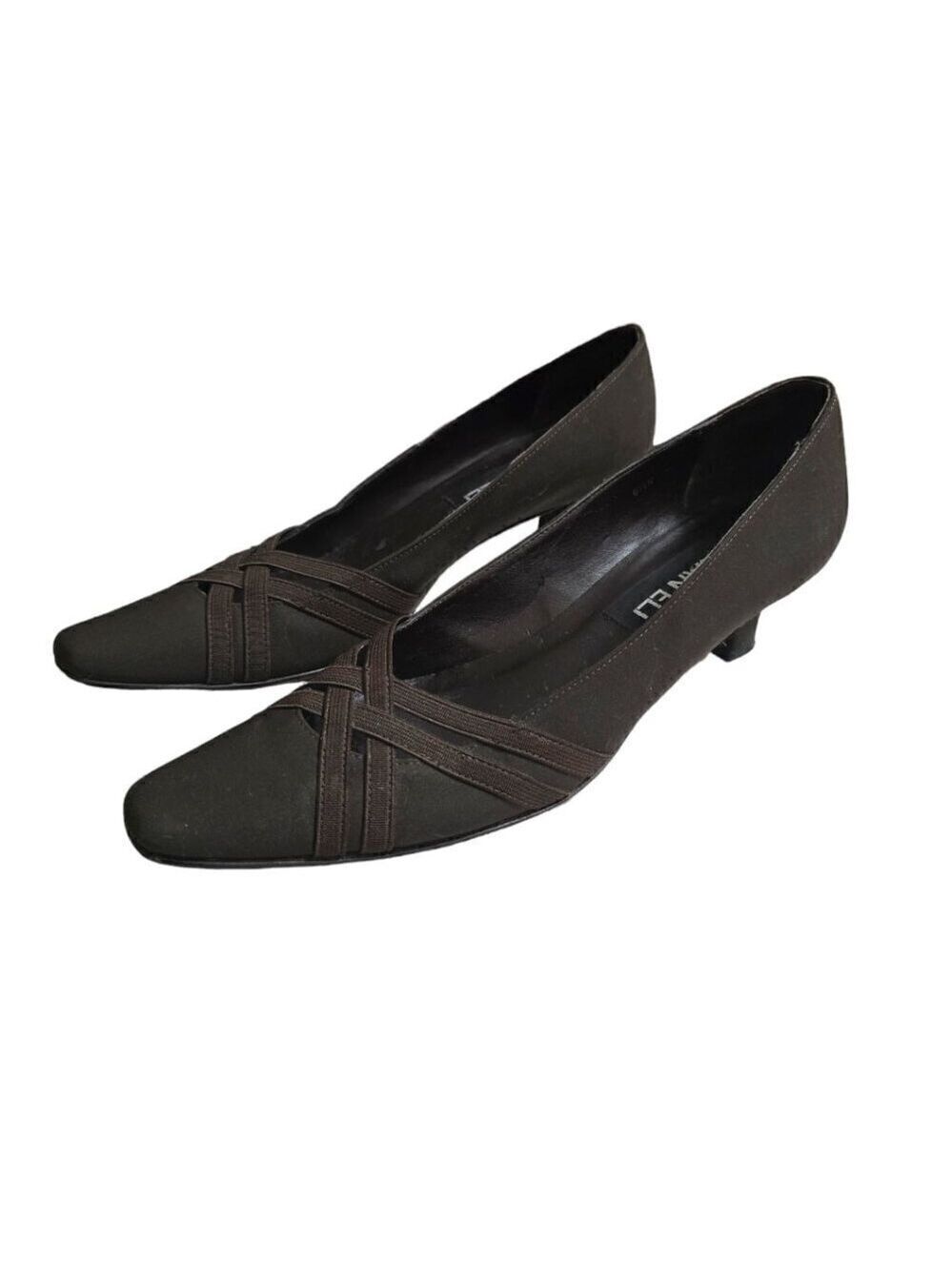 Vaneli Brown Square Toe Criss Cross Kitten Heel Sz 6.5N
